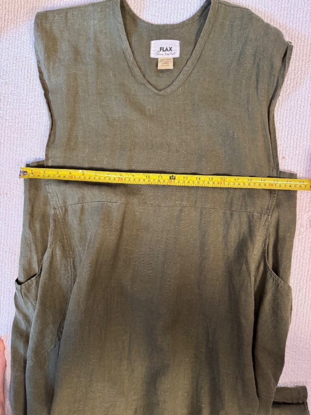 Flax Jeanne Engelhart Olive Green Linen Maxi Dress Large Lagenlook Minimalist - Picture 10 of 13